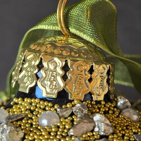 Frontgate Royal Blue Gold Beaded Pearl Glass Ornaments Set Of 2 Luxury 4 Inch - Picture 6 of 10